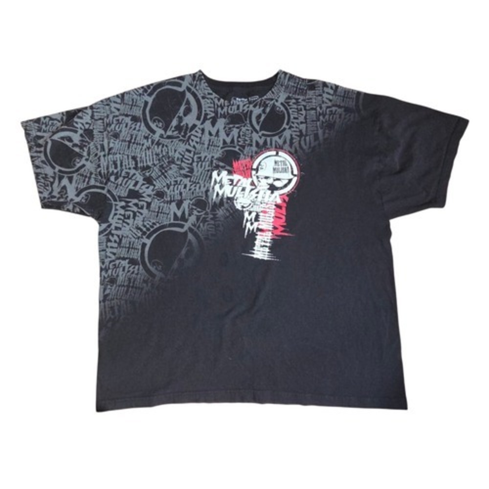 Y2K Metal Mulisha Half Tone All Over Graphic Skull Logo Black T-Shirt 3XL